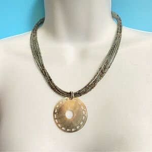COLDWATER CREEK Bead & Carved Mother Of Pearl Shell Pendant Muti-Strand Necklace